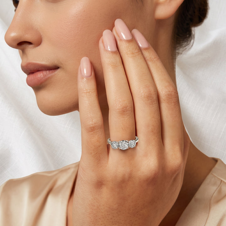 Round Lab Grown Diamond Three Stone Engagement Ring