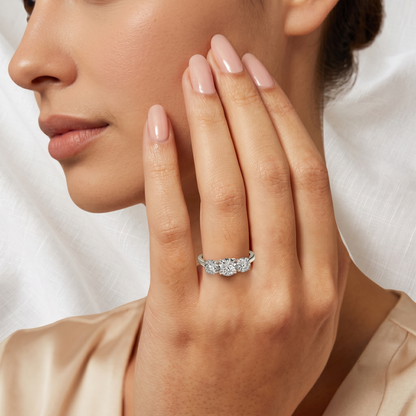 Round Lab Grown Diamond Three Stone Engagement Ring