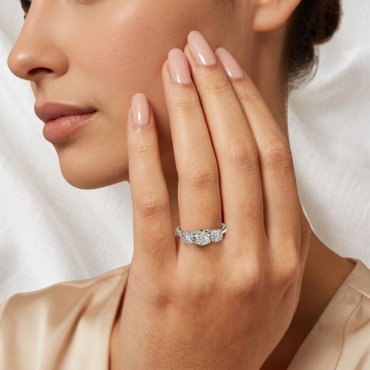 Round Lab Grown Diamond Three Stone Engagement Ring