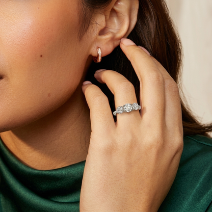 Round Lab Grown Diamond Three Stone Engagement Ring