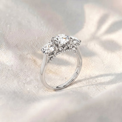 Round Lab Grown Diamond Three Stone Engagement Ring