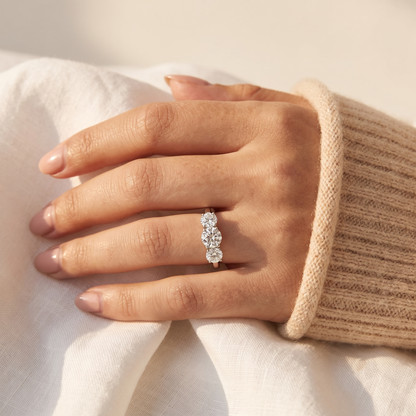 Round Lab Grown Diamond Three Stone Engagement Ring