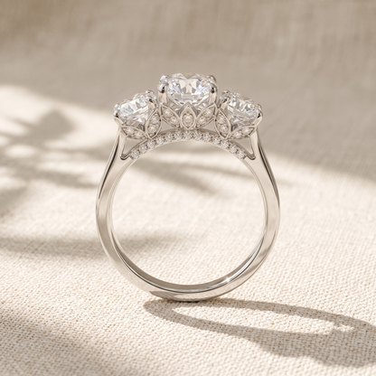 Round Lab Grown Diamond Three Stone Engagement Ring