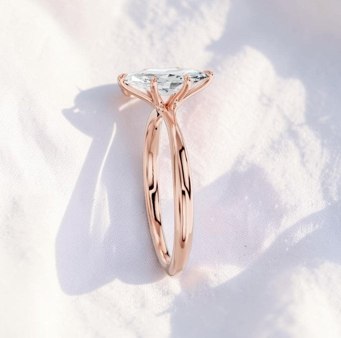 14K Gold 1 Carat Marquise Cut Lab Grown Diamond Solitaire Engagement Ring