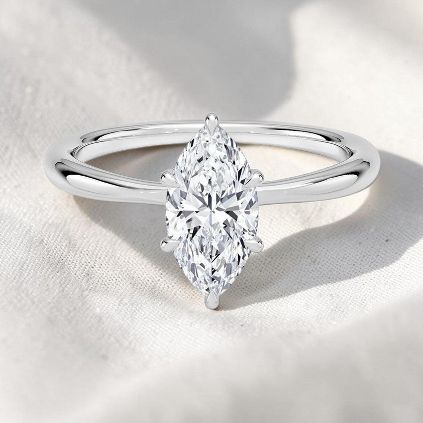 14K Gold 1 Carat Marquise Cut Lab Grown Diamond Solitaire Engagement Ring