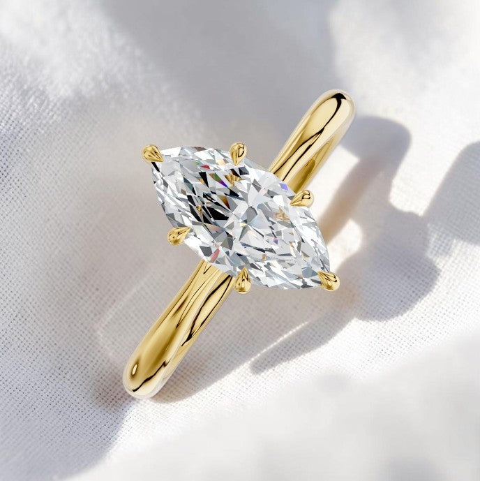 14K Gold 1 Carat Marquise Cut Lab Grown Diamond Solitaire Engagement Ring