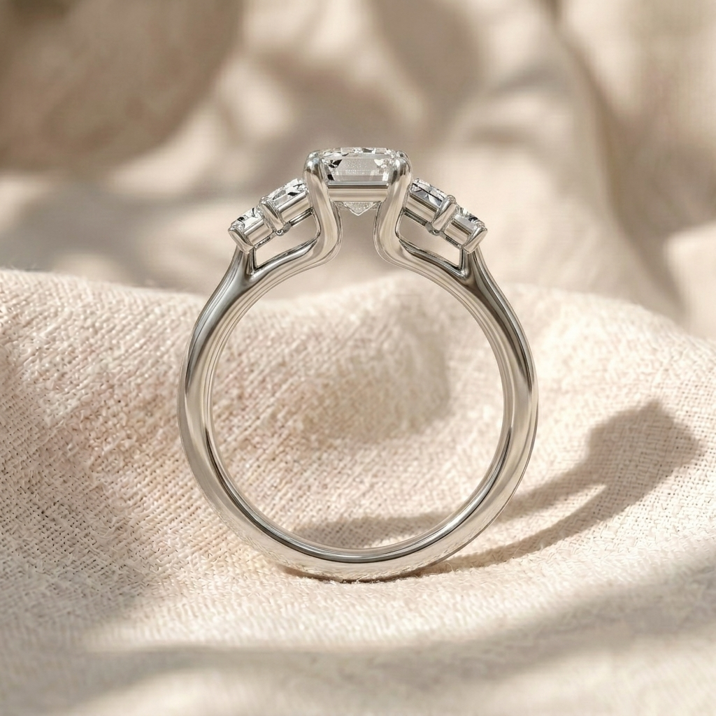 emerald cut five-stone lab diamond engagement ring