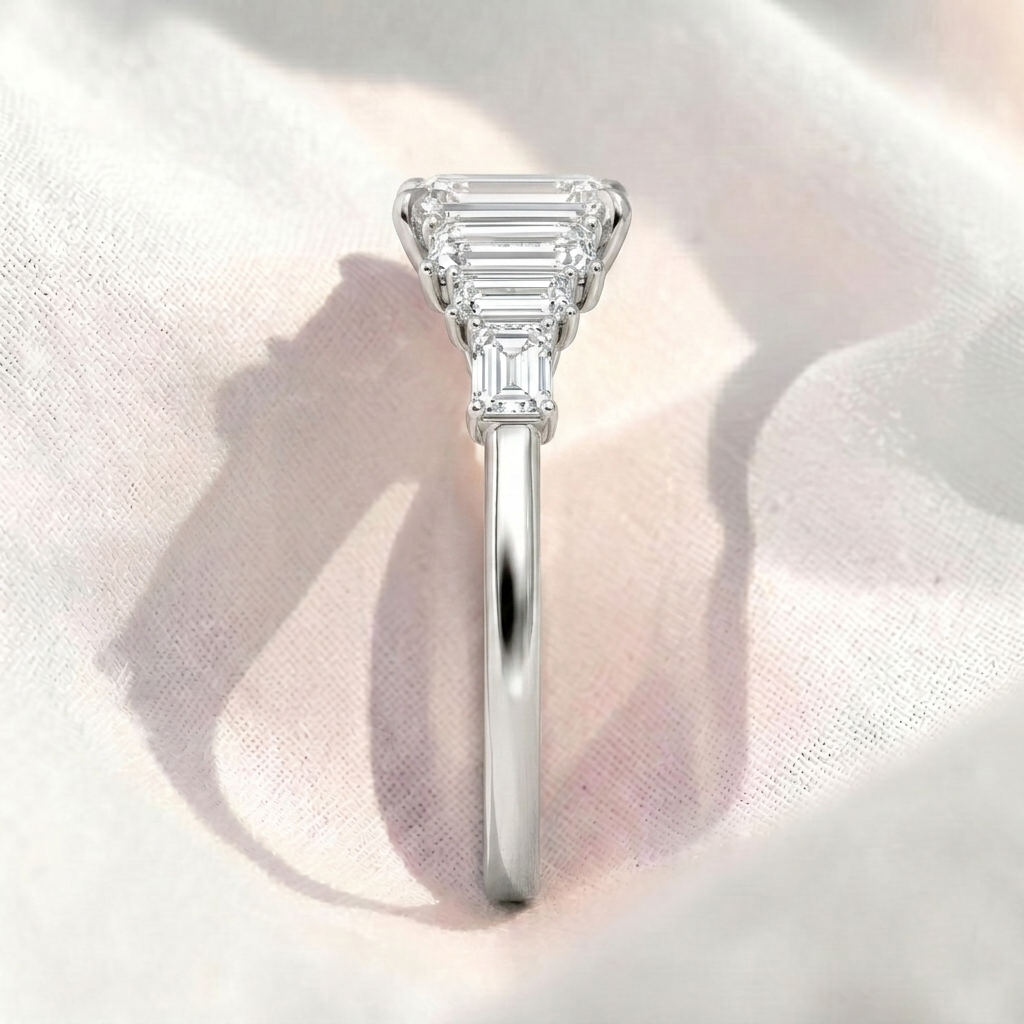 emerald cut five-stone lab diamond engagement ring