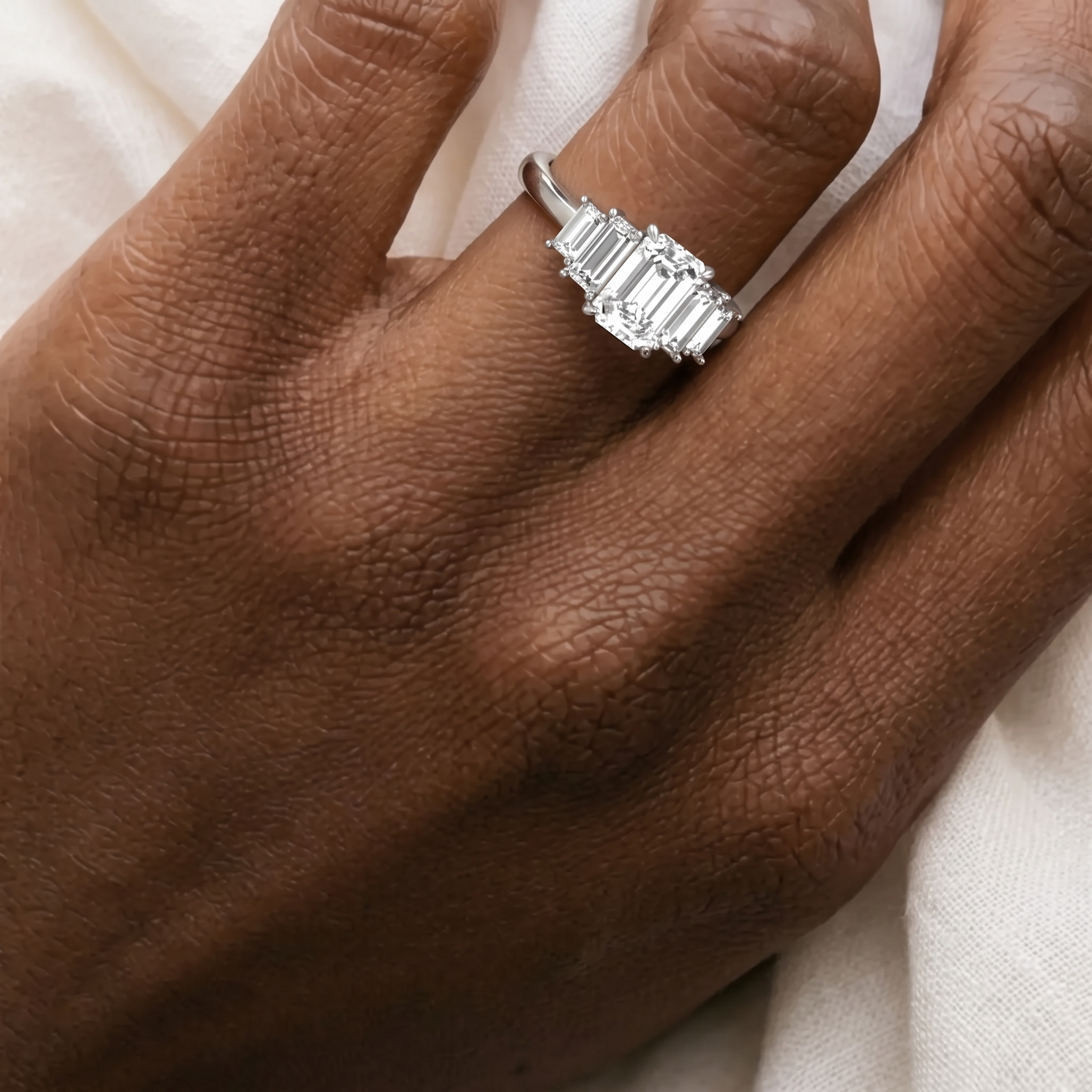 emerald cut five-stone lab diamond engagement ring