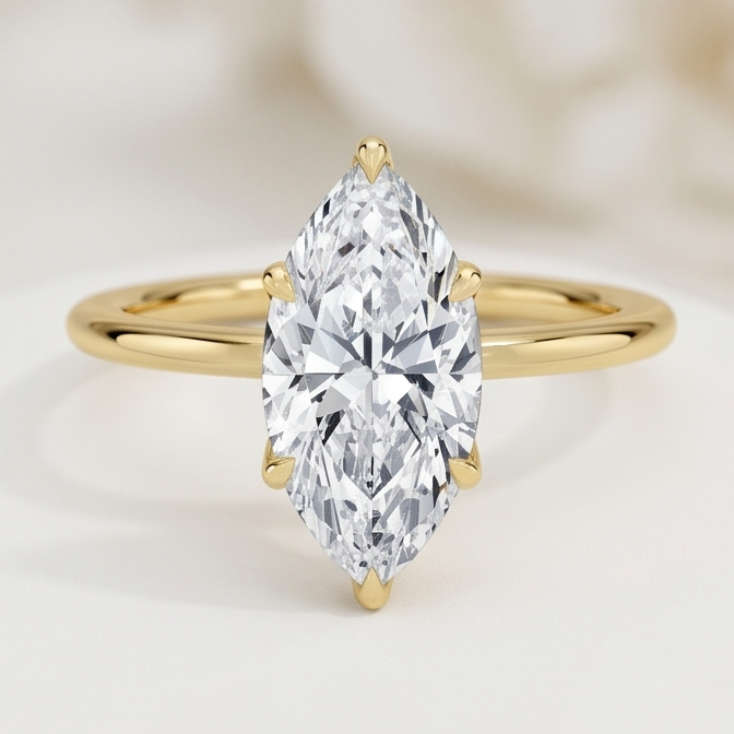 Marquise Lab Grown Diamond Six-Prong Lotus Basket Solitaire Engagement Ring