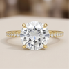 Round Lab Grown Diamond Pavé Engagement Ring in Gold – Four Prong Solitaire with Hidden Halo
