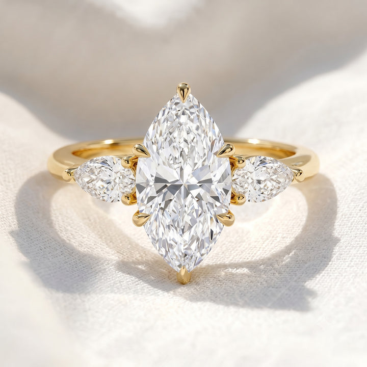 Marquise Lab Grown Diamond Three Stone Engagement Ring