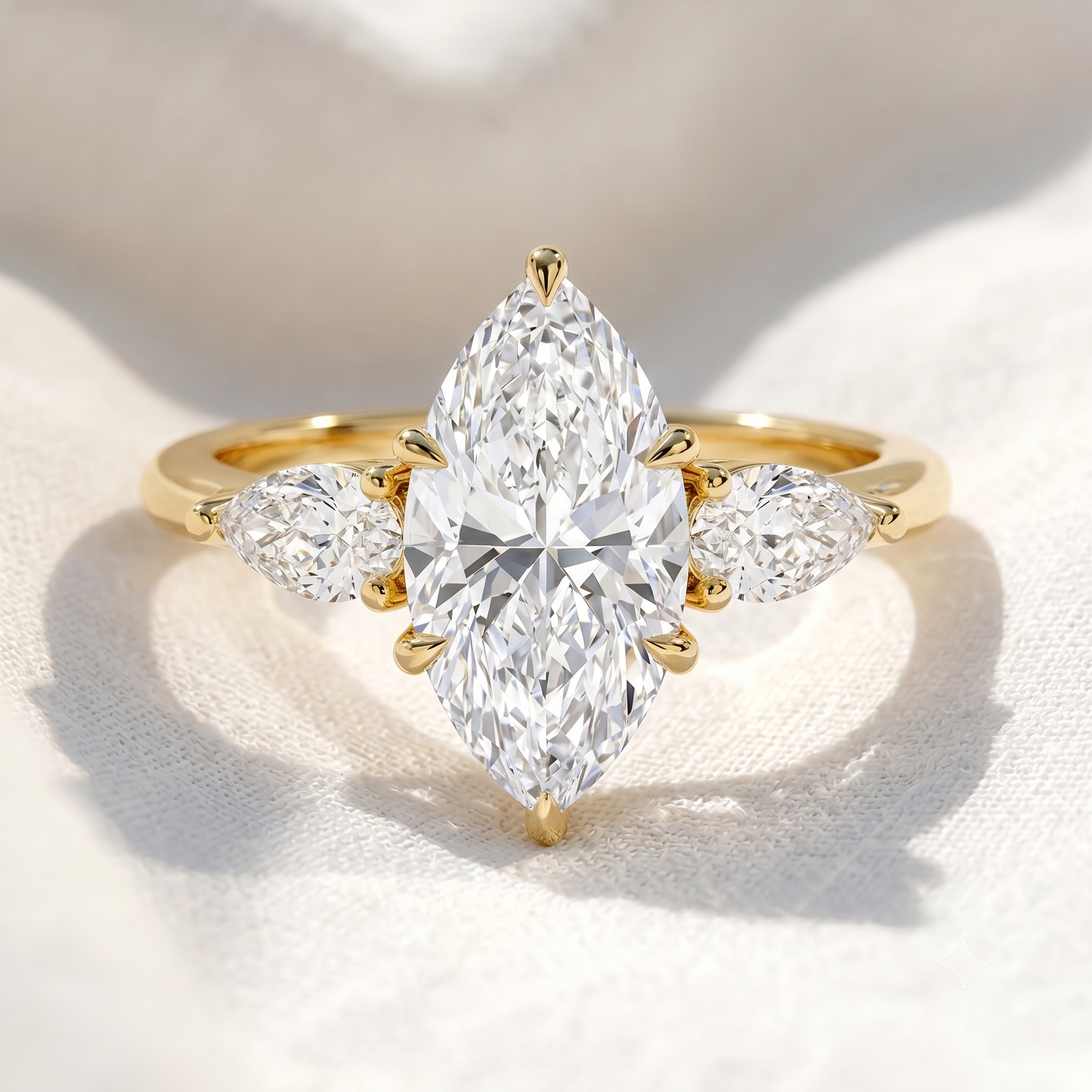 Marquise Lab Grown Diamond Three Stone Engagement Ring