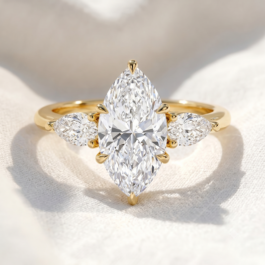 Marquise Lab Grown Diamond Three Stone Engagement Ring