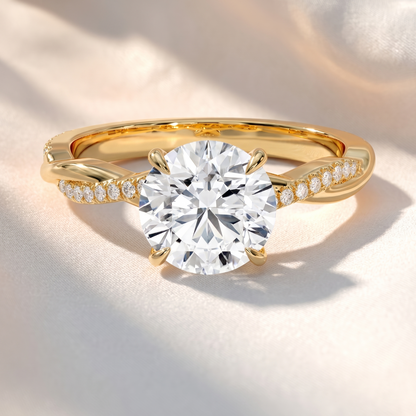 Round Lab Grown Diamond Twisted Pavé Engagement Ring