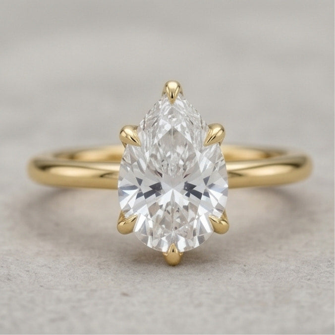Pear Lab Grown Diamond Solitaire Ring – Six Prong Gold Engagement Ring