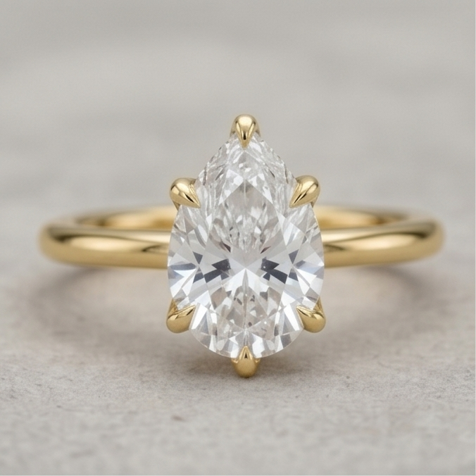 Pear Lab Grown Diamond Solitaire Ring – Six Prong Gold Engagement Ring