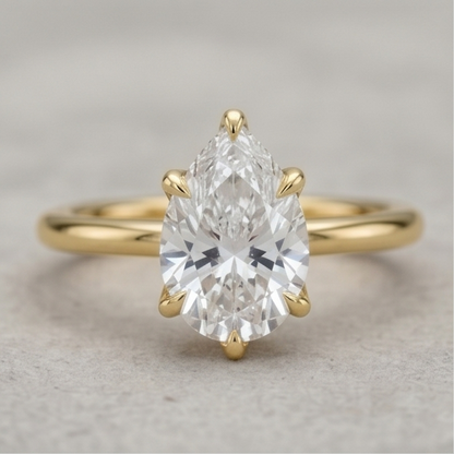 Pear Lab Grown Diamond Solitaire Ring – Six Prong Gold Engagement Ring
