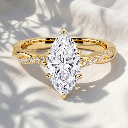 Marquise Lab Grown Diamond Twisted Pavé Engagement Ring