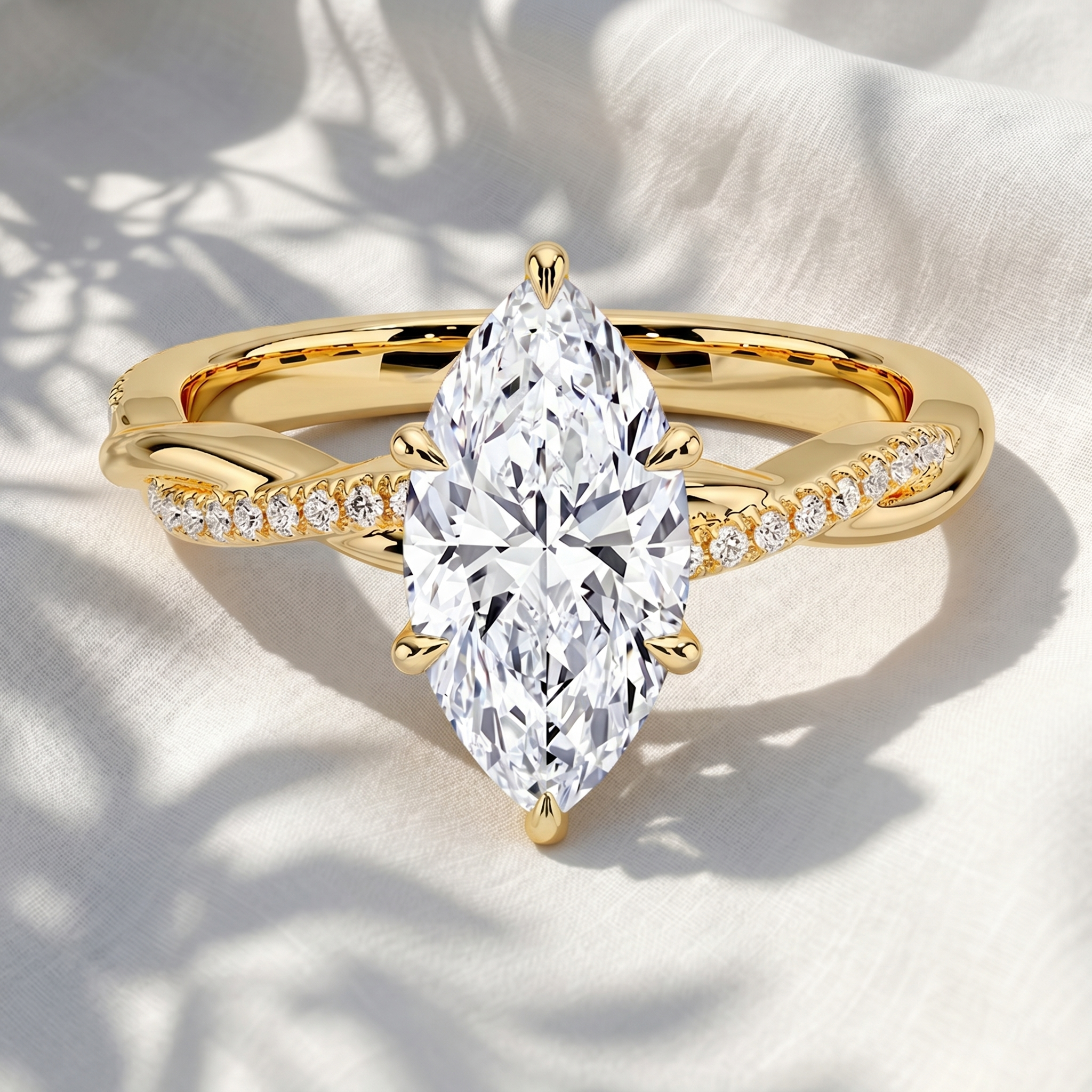 Marquise Lab Grown Diamond Twisted Pavé Engagement Ring