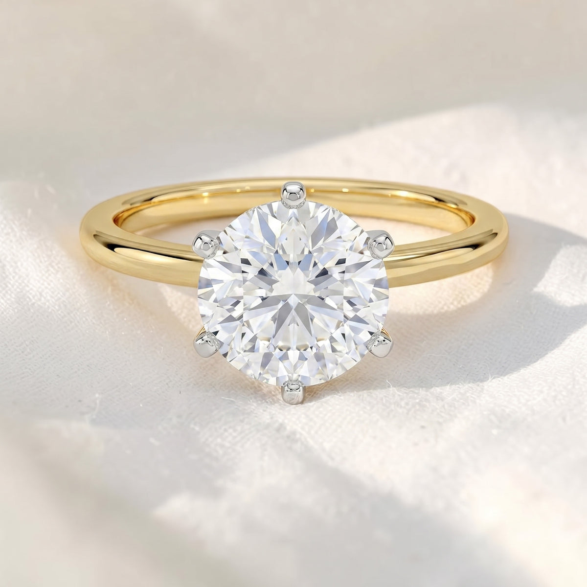 two tone round cut lab grown diamond solitaire cathedral engagement ring