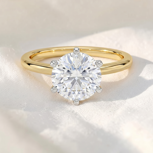 Two Tone Round Cut Lab Grown Diamond Solitaire Cathedral Engagement Ring