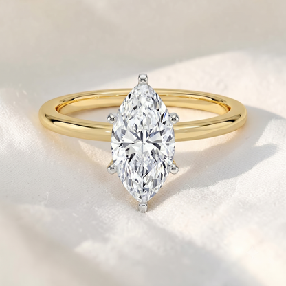Two Tone Marquise Cut Lab Grown Diamond Solitaire Cathedral Engagement Ring