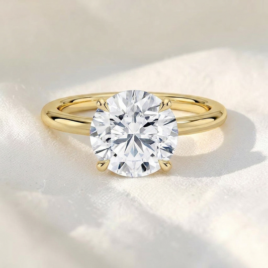 Round Cut Lab Grown Diamond Twisted Hidden Halo Engagement Ring