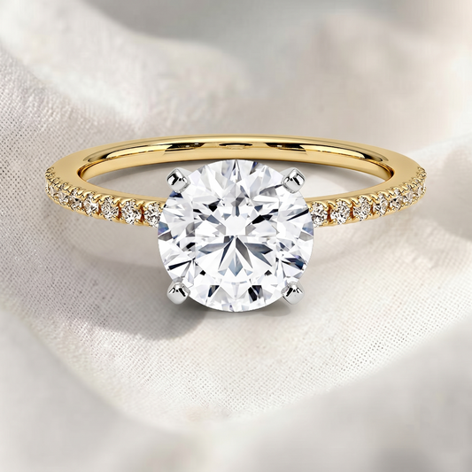 Two Tone Round Cut Lab Grown Diamond Pave Engagement Ring