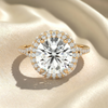 Round Cut Lab Grown Diamond Halo Engagement Ring, Split Shank Pave Diamond Ring, Double Row Halo Ring, Solid Gold Unique Anniversary Gift For Her