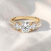 Round Lab Grown Diamond Three Stone Engagement Ring with Pavé Band