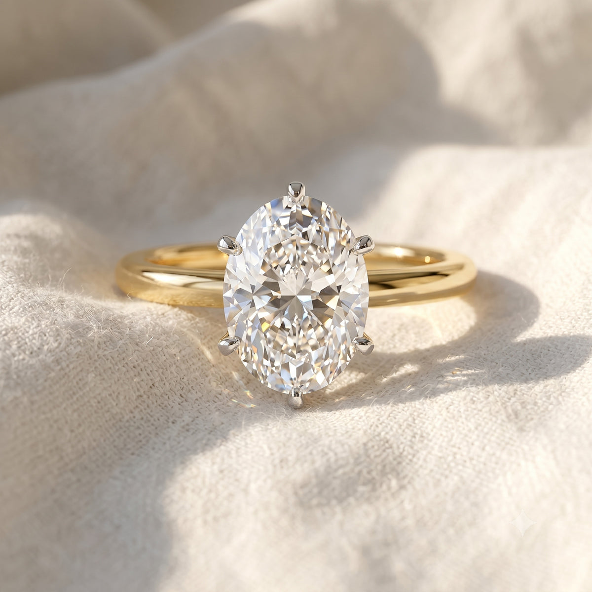 two tone oval cut lab grown diamond solitaire cathedral engagement ring