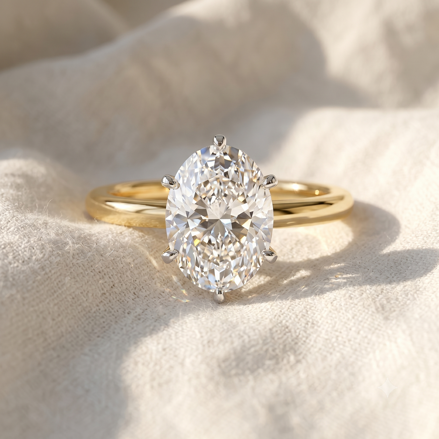 two tone oval cut lab grown diamond solitaire cathedral engagement ring