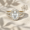 Oval Cut Lab Grown Diamond Engagement Ring, Split Shank Halo Ring, Double Row Pavé Band Ring, Unique Solid Gold Anniversary Gift For Her