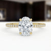 Oval Lab Grown Diamond Pavé Engagement Ring in Gold – Four Prong Solitaire with Hidden Halo