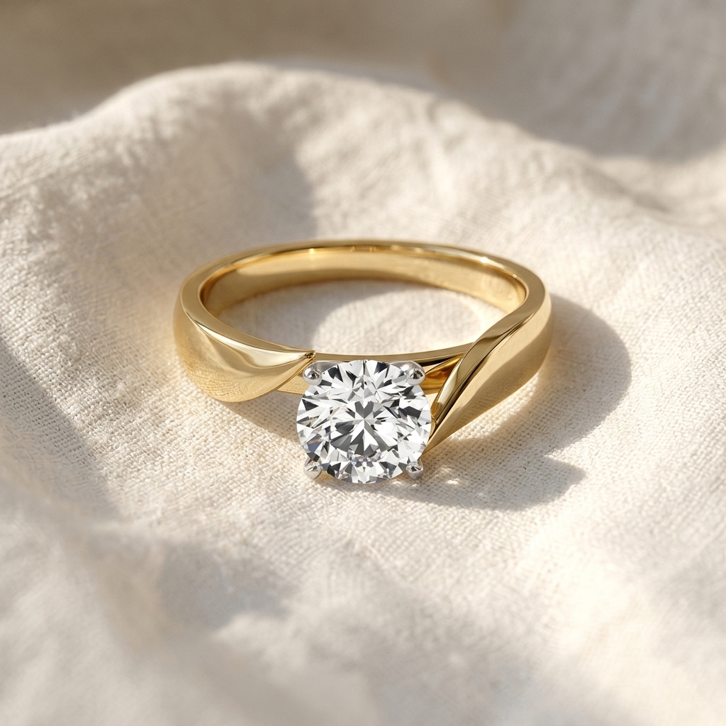 round cut lab grown diamond bypass solitaire engagement ring