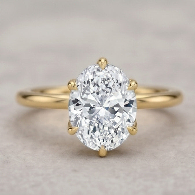 Oval Lab Grown Diamond Lotus Basket Solitaire Engagement Ring