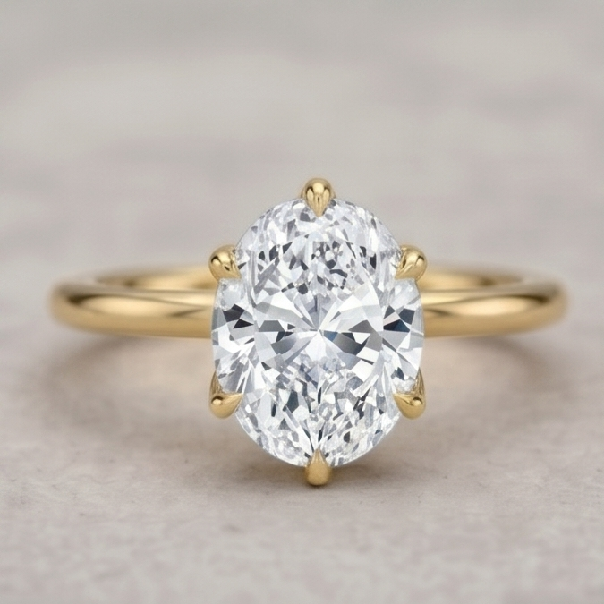 Oval Lab Grown Diamond Lotus Basket Solitaire Engagement Ring