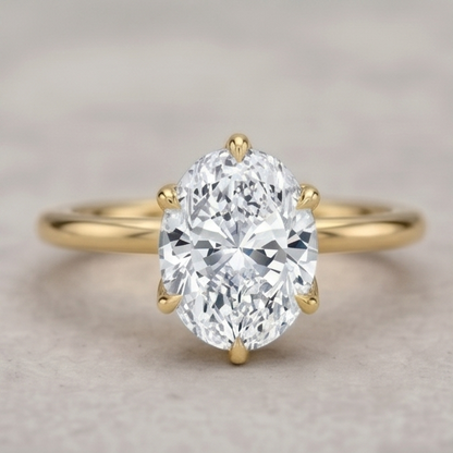 Oval Lab Grown Diamond Lotus Basket Solitaire Engagement Ring