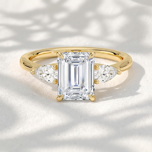 Emerald Lab Grown Diamond Three Stone Engagement Ring