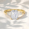 Emerald Cut Lab Grown Diamond Three Stone Engagement Ring with Tapered Baguette Side Stones