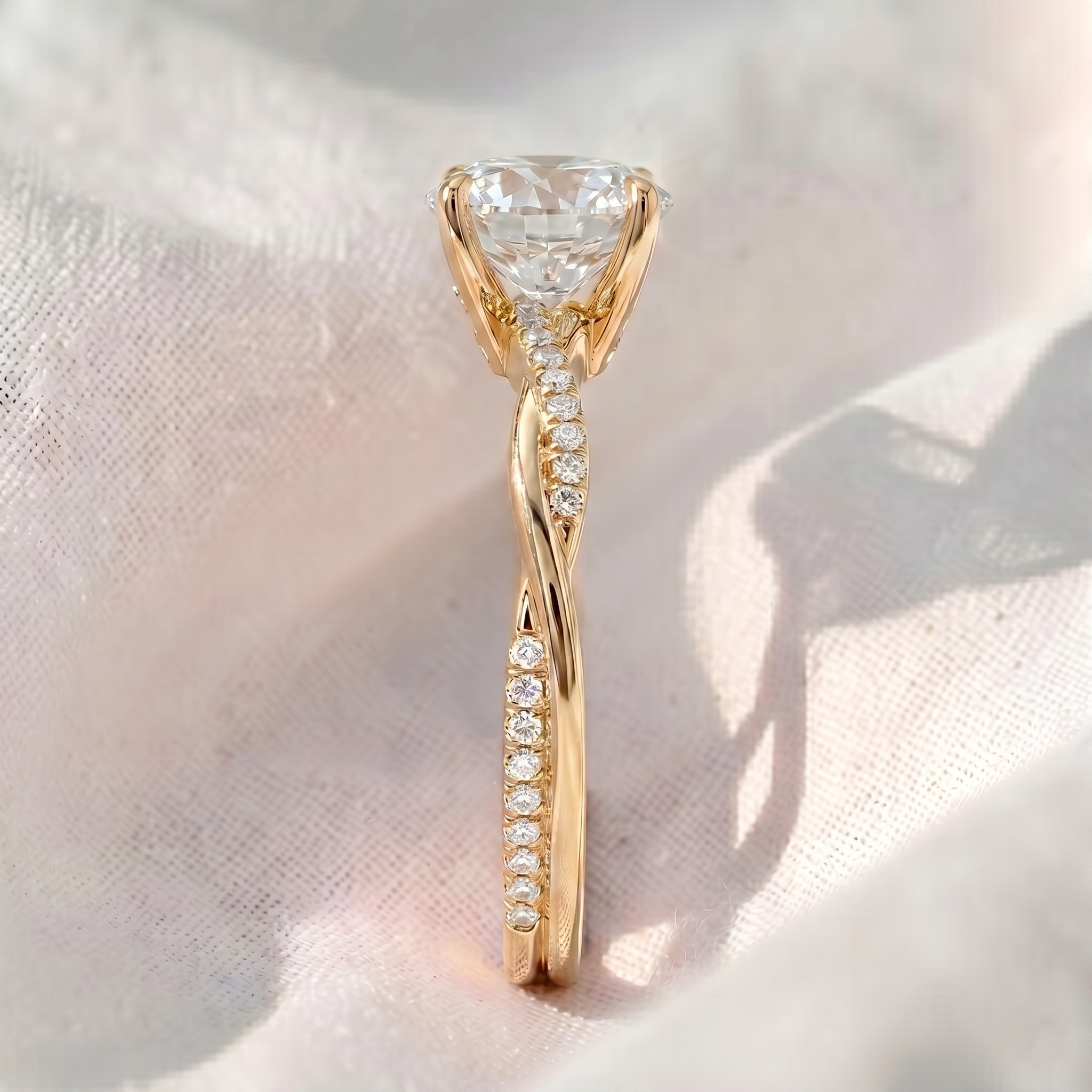 Heart Lab Grown Diamond Twisted Pavé Engagement Ring