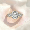 Round Lab Diamond Pear Side Stones Three Stone Engagement Ring