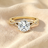 Round Cut Lab Grown Diamond Engagement Ring, Twisted Pave Band Solitaire Ring, Two Tone Gold Split Shank Ring, Unique Anniversary Gift For Her