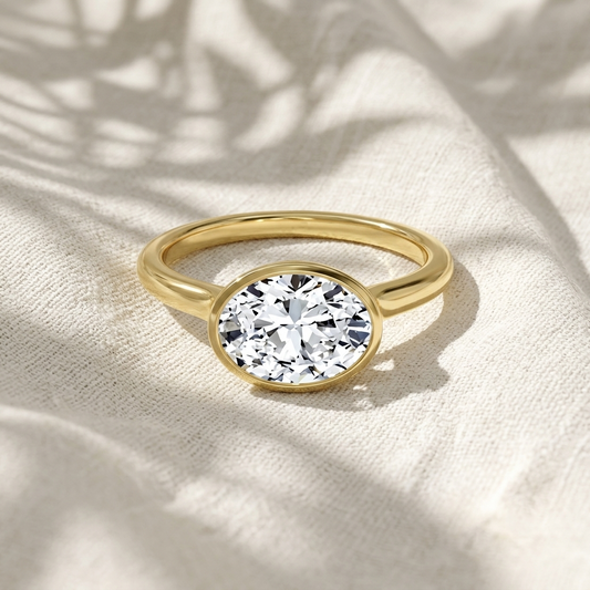 Oval Cut East-West Bezel Set Lab Grown Diamond Solitaire Engagement Ring
