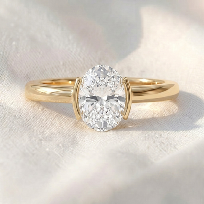 Oval Lab Diamond Half Bezel Solitaire Engagement Ring