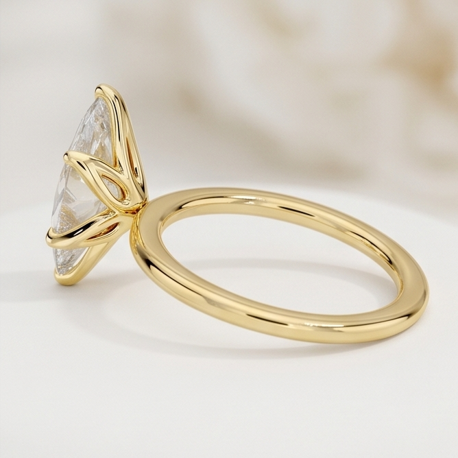 Marquise Lab Grown Diamond Six-Prong Lotus Basket Solitaire Engagement Ring