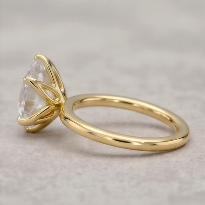 Oval Lab Grown Diamond Lotus Basket Solitaire Engagement Ring
