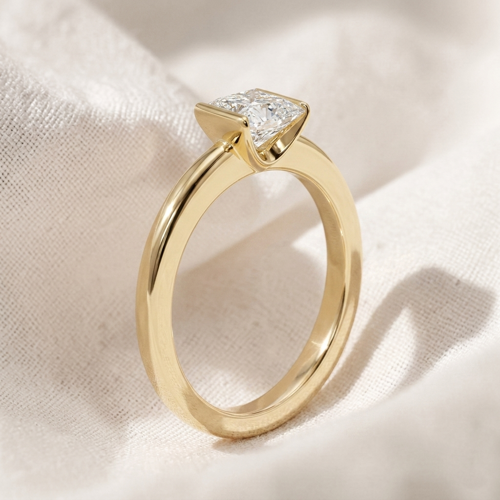 oval lab diamond half bezel solitaire engagement ring