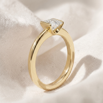 Oval Lab Diamond Half Bezel Solitaire Engagement Ring
